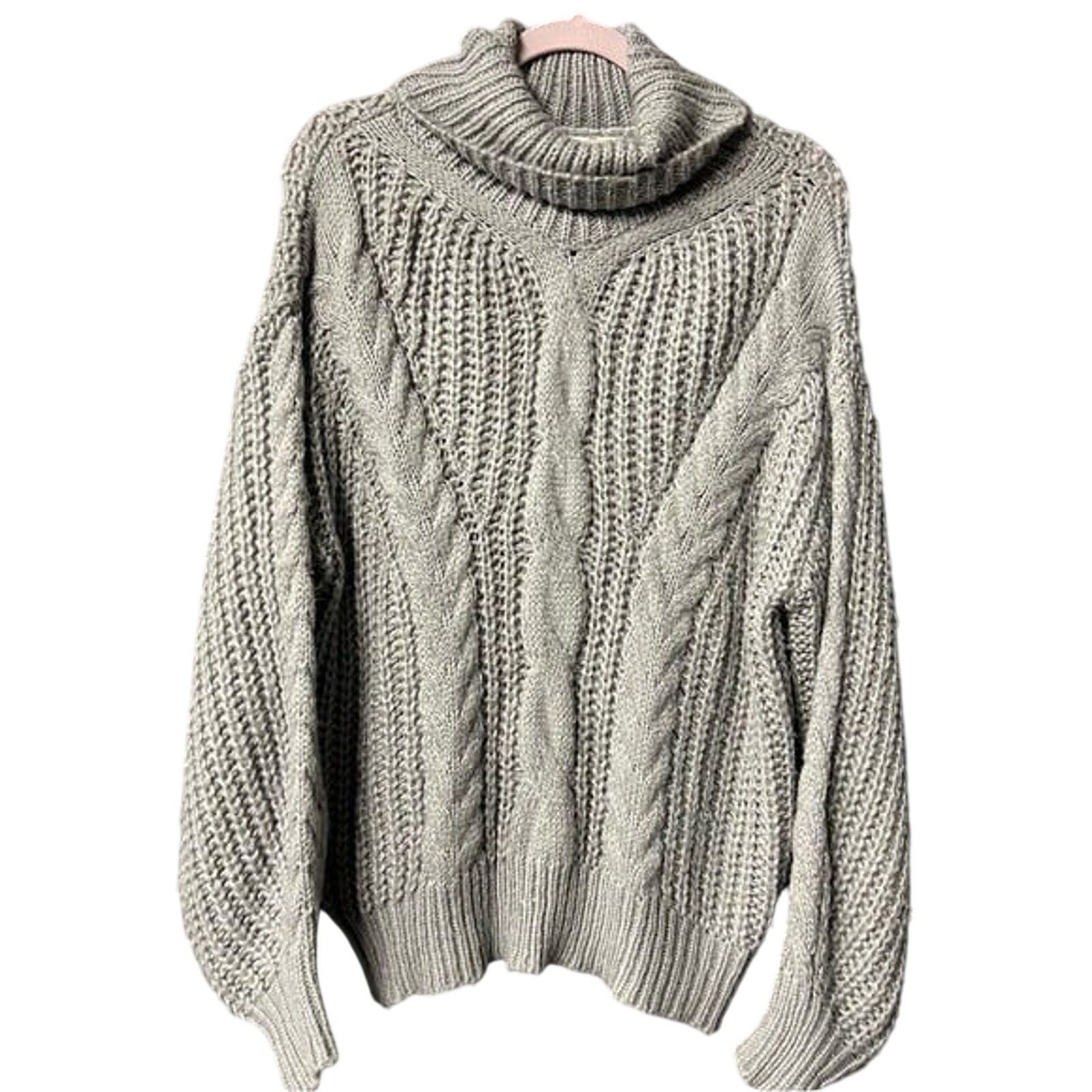 Entro Gray Chunky Knit Thick Turtleneck Sweater Size Medium